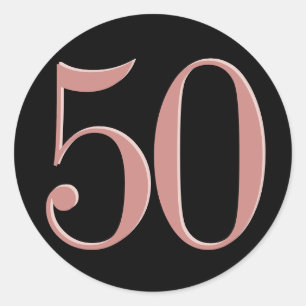 50th Birthday or Anniversary   Blush Pink on Black Classic Round Sticker