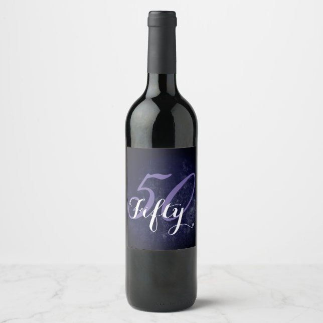 50th Birthday or Anniversary | Purple and White Wine Label (Front)