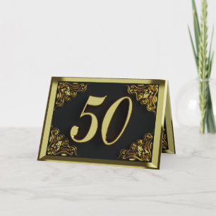 50th Birthday or Anniversary Regal Gold and Black Card