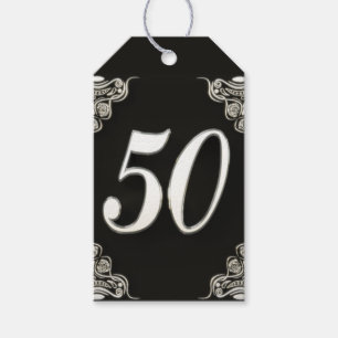 50th Birthday or Anniversary Regal Silve and Black Gift Tags