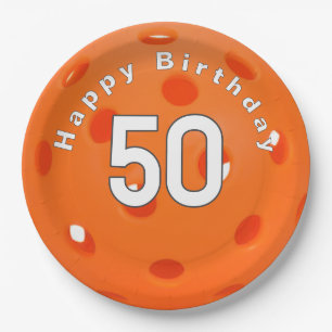 50th Birthday Orange Pickleball Paper Plate