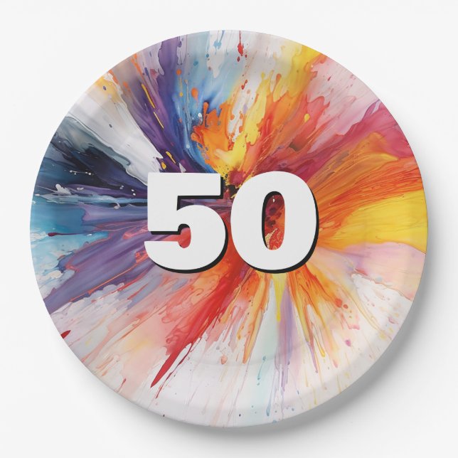 50th Birthday Paint Blast  Paper Plate (Front)