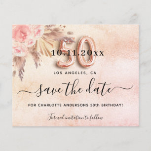 50th birthday pampas rose budget save the date flyer