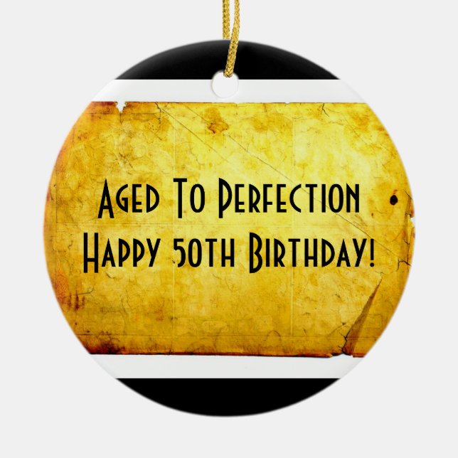 50th Birthday Parchment Ornament (Black) (Front)