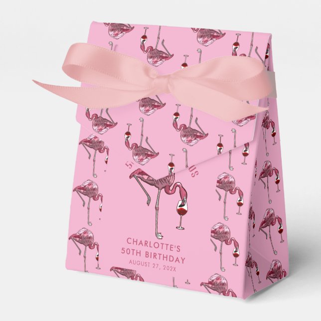 50th Birthday Party 50 and Fab Pink Flamingo Favour Box (Front Side)