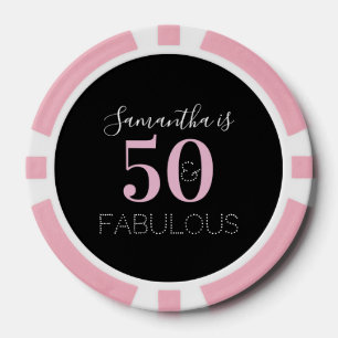 50th Birthday Party 50 and fabulous Black Pink Poker Chips