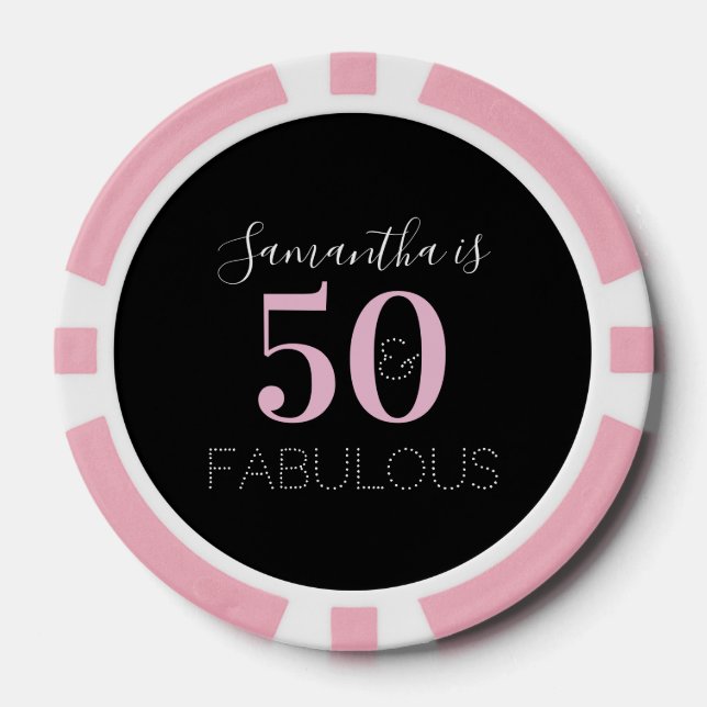 50th Birthday Party 50 and fabulous Black Pink Poker Chips (Front)