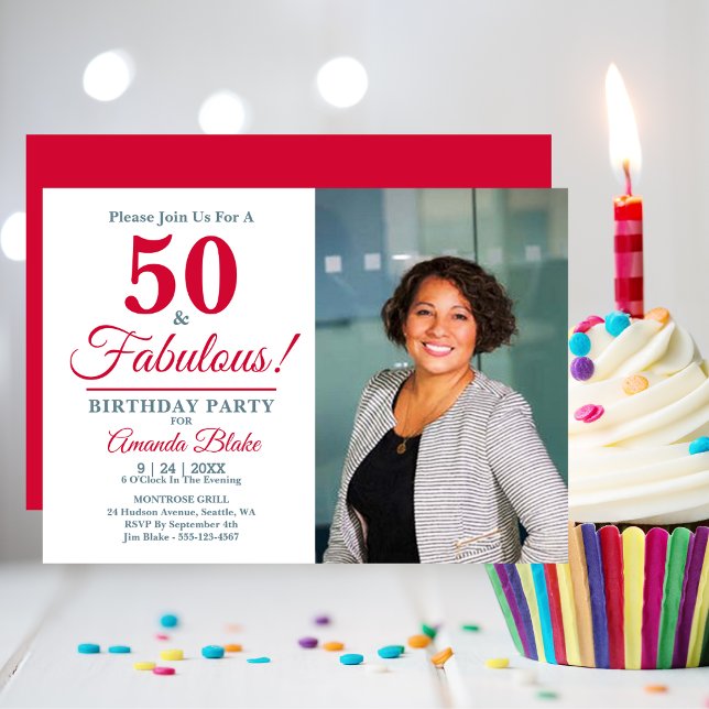 50th Birthday Party, 50 and Fabulous! Photo Invitation (Creator Uploaded)