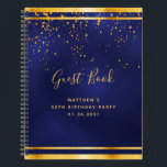 50th Birthday Party 50 dark blue gold guest book<br><div class="desc">A 50th Birthday Party informal Guest Book for him, boy, guy in dark blue, navy blue background. The blue colour is uneven. With a faux gold frame and golden confetti sprinkle, golden coloured letters. The title Guest Book is written with modern hand lettered style script. Template for a name, age...</div>