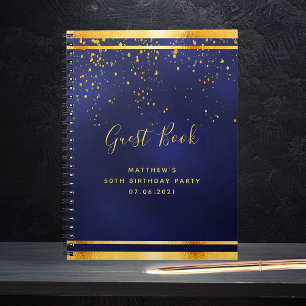 50th Birthday Party 50 dark blue gold guest book