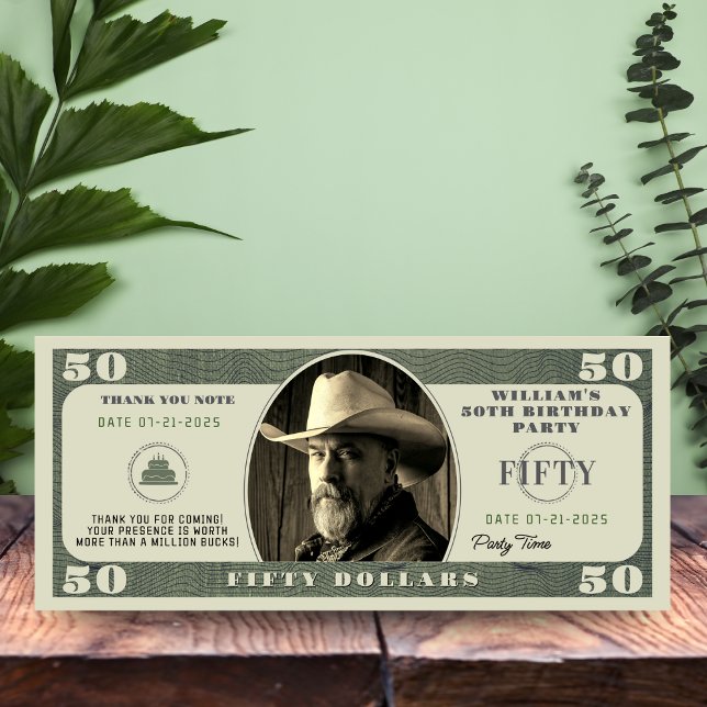 50th Birthday Party 50 Dollar Bill Thank You Card (50th Birthday Party 50 Dollar Bill Thank You
)