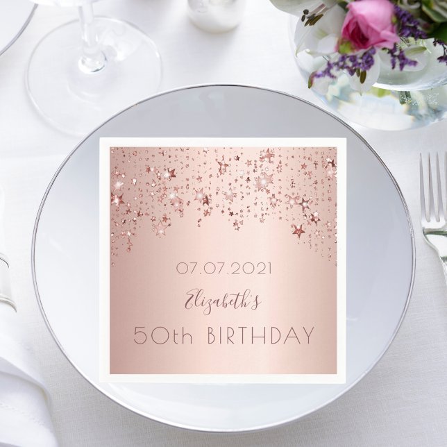 50th birthday party 50 rose gold stars drips pink napkin (Creator Uploaded)