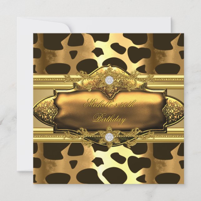 50th Birthday Party Animal Print Gold Invitation (Front)