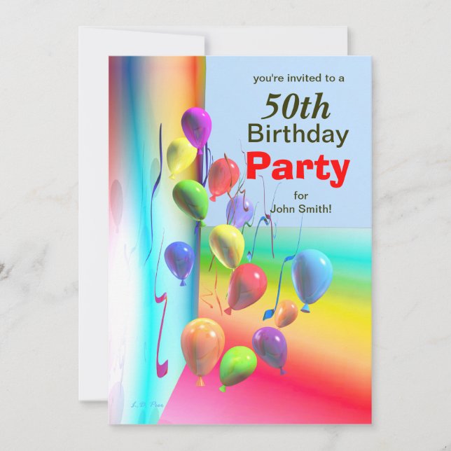 50th Birthday Party Balloon Wall Invitation (Front)