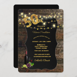 50th Birthday Party, Barn Wood, Lights, Wine Invit Invitation