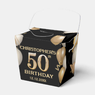 50th Birthday Party Black and Gold Balloons Favour Box