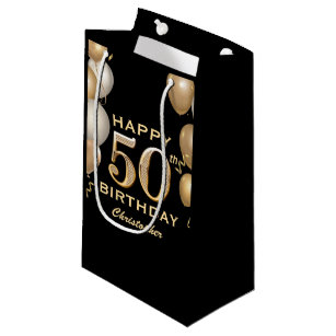 50th Birthday Party Black and Gold Balloons Small Gift Bag