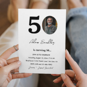 50th Birthday Party Black and White Invitation