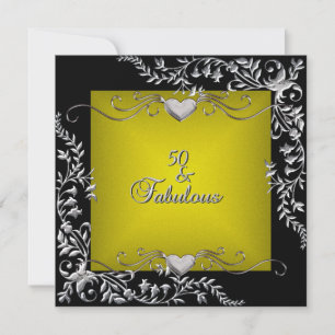50th Birthday Party Black Bright Chartreuse Gold Invitation