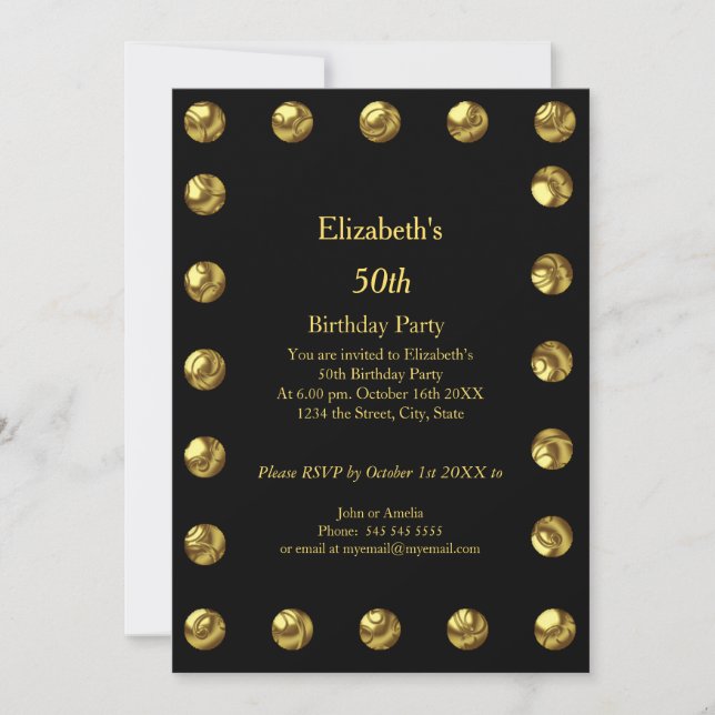 50th Birthday Party Black Gold  Any Age  Invitation (Front)