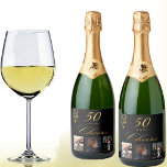 50th birthday party black gold cheers photo sparkling wine label<br><div class="desc">A bottle label for a 50th birthday party. Personalize and add 3 of your own photo from Your/her life, like friends, family, interests, dream goals, pets, age 50 and a date. Date of birth or the date of the party. Golden colored letters. The word: Cheers, in faux gold written with...</div>