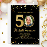 50th Birthday Party Black Gold Confetti Photo 