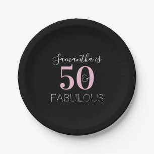 50th Birthday Party Black Pink Paper Plate