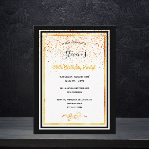 50th birthday party black white gold invitation postcard