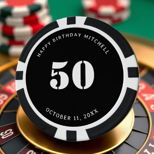 50th Birthday Party Black & White Poker Chips