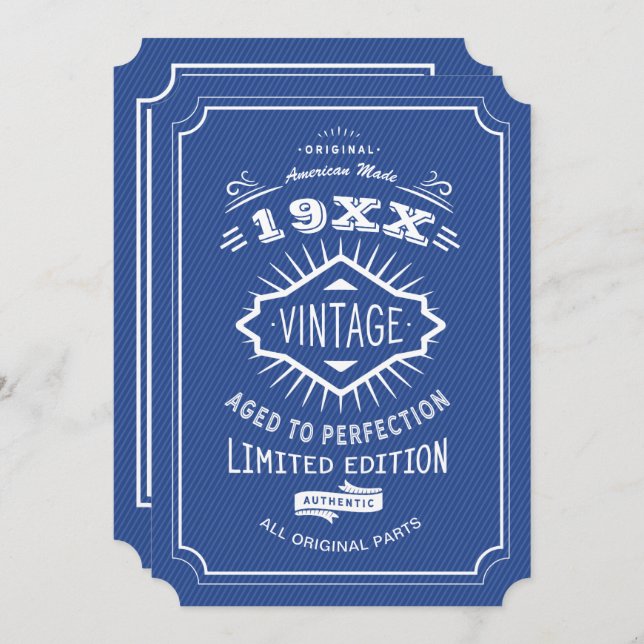 50th Birthday Party Blue and White Limited Edition Invitation (Front/Back)
