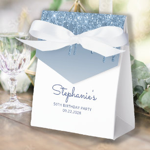 50th Birthday Party Blue Glitter Drip Script Favour Box