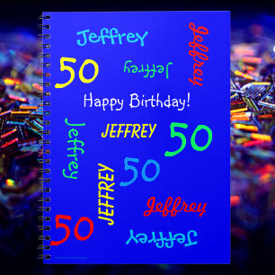 50th Birthday Party Blue Guest Book, Name Spiral Notebook
