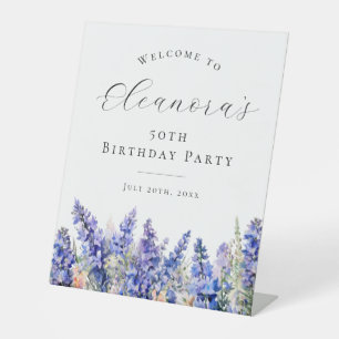 50th Birthday Party Blue July Birth Flower Welcome Pedestal Sign