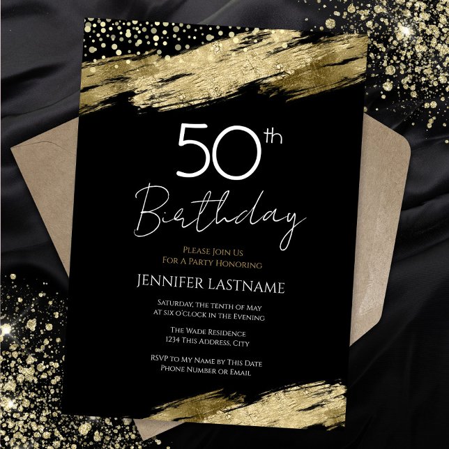 50th Birthday Party Budget Gold Black Invitation (Creator Uploaded)