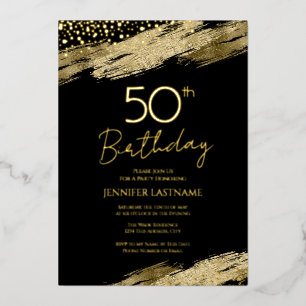 50th Birthday Party Budget Gold Black Invitation F