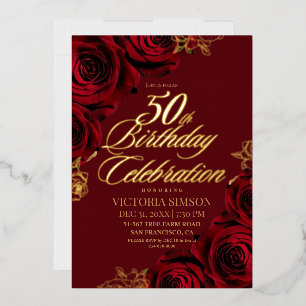  50th Birthday Party Burgundy & Gold Floral