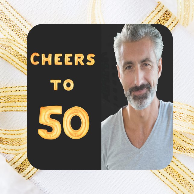 50th birthday party cheers to 50 gold balloon text square sticker (Creator Uploaded)