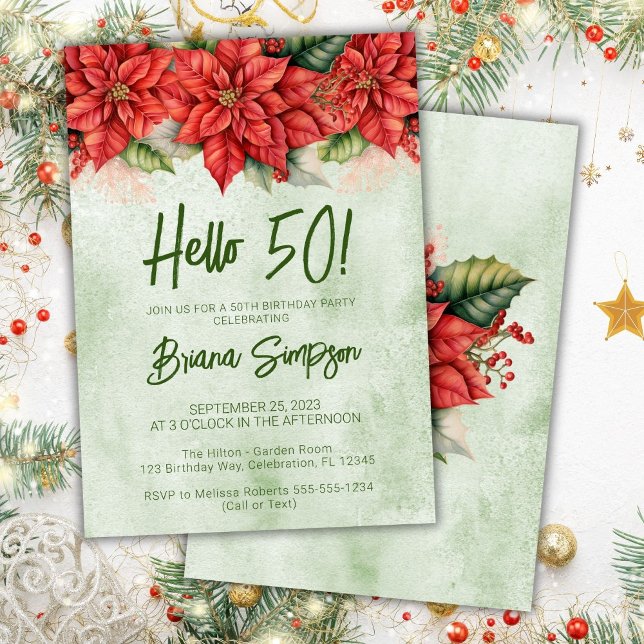 50th Birthday Party Christmas Poinsettia Floral Invitation (Creator Uploaded)