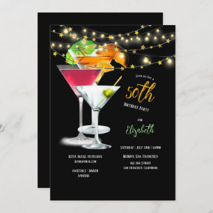 50th Birthday Party, Cocktail Glasses & Garnishes  Invitation