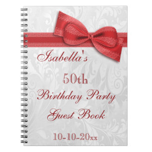 50th Birthday Party Damask and Bow Spiral Notebook