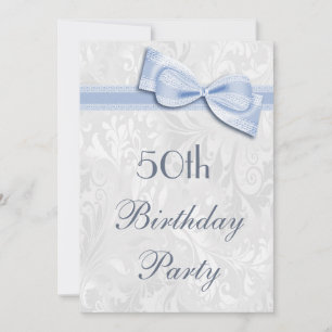 50th Birthday Party Damask and Faux Bow Invitation