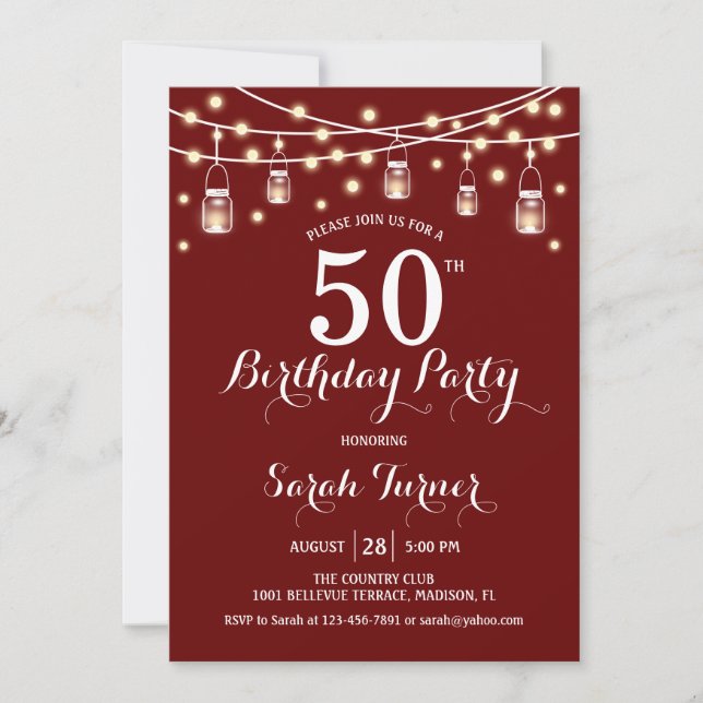 50th Birthday Party - Dark Red Invitation (Front)