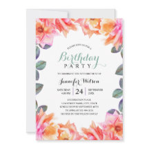 50th Birthday Party Elegant Adult Watercolor Roses