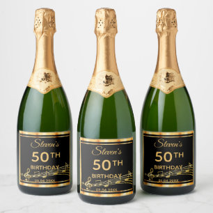 50th birthday party elegant black and gold music sparkling wine label