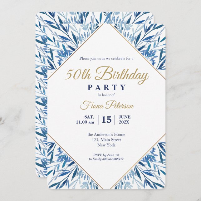 50th Birthday party Elegant invitation (Front/Back)