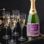 50th birthday party elegant purple and gold music sparkling wine label<br><div class="desc">A sparkling wine bottle label for an elegant purple and gold themed 50th birthday party. Templates for a name, age, and date of the party. Golden coloured letters. Purple background colour and a faux gold frame and golden music notes. You can change the background colour to match your theme. Click...</div>