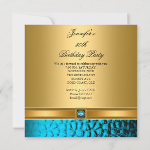 50th Birthday Party Elegant Teal Gold Invitation