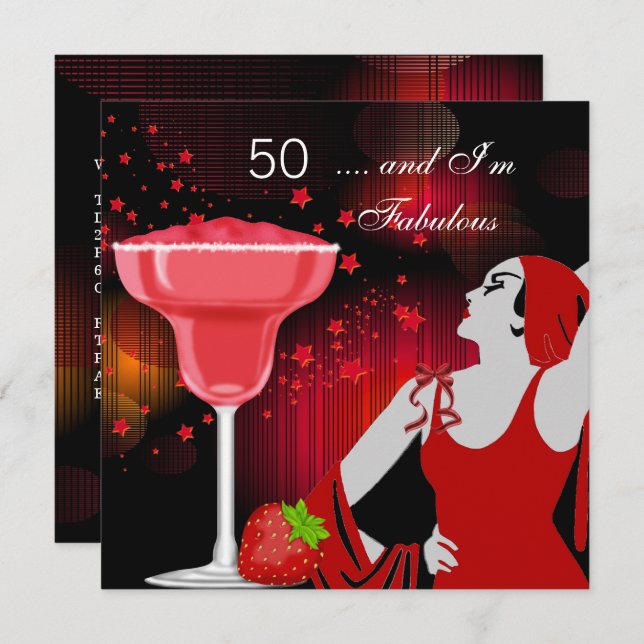 50th Birthday Party Fabulous 50 Diva Red Black Invitation (Front/Back)