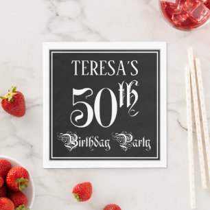 50th Birthday Party — Fancy Script + Custom Name Napkin
