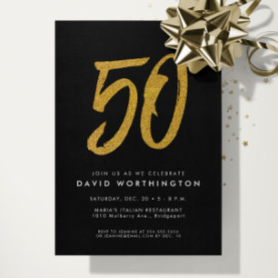 50th birthday party faux gold glitter black invitation